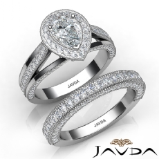 Milgrain Halo Bezel Bridal Set diamond Ring Platinum 950