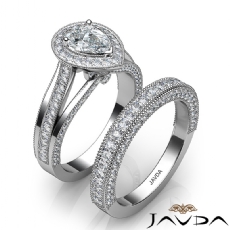 Milgrain Halo Bezel Bridal Set diamond Ring 18k Gold White