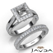 Pave Diamond Engagement Ring Bridal Sets 14k White Gold Princess Semi Mount 1.7Ct - javda.com 