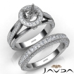 Pave Diamond Engagement Ring Round Semi Mount Bridal Sets 14k White Gold 1.7Ct - javda.com 