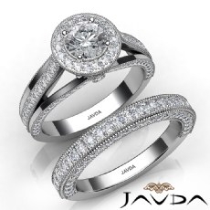 Halo Milgrain Bridal Set diamond Ring 18k Gold White