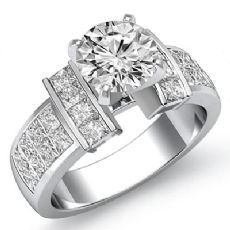 Classic Side-Stone Invisible diamond Ring 14k Gold White