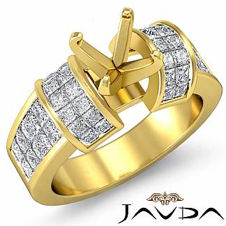 1.96Ct Diamond Engagement Women Ring 18k Gold Yellow Princess Invisible Semi Mount