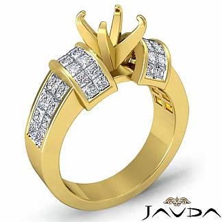 1.96Ct Diamond Engagement Women Ring 18k Gold Yellow Princess Invisible Semi Mount