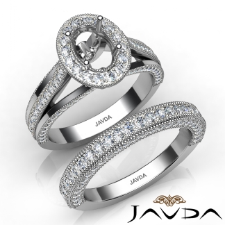 Pave Diamond Engagement Ring Bridal Sets 14k Gold White Oval Semi Mount 1.7Ct