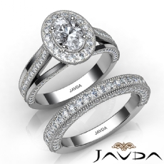 Halo Bridal Set Milgrain Edge diamond Ring 18k Gold White