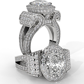 Split Shank Antique Style Halo diamond Ring 14k Gold White