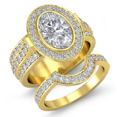 3 Row Bezel Halo Bridal Set diamond  14k Gold Yellow