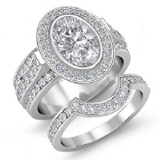 3 Row Bezel Halo Bridal Set diamond Ring 14k Gold White
