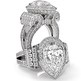 Vintage Halo Pave Split Shank diamond Ring 18k Gold White