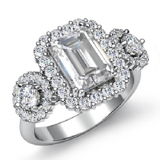 Three Stone Halo Prong Set diamond Ring 14k Gold White