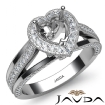 Halo Pave Diamond Engagement Heart Semi Mount Millgrain Ring 14k White Gold 0.9Ct - javda.com 