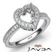 Halo Pave Set Diamond Engagement 18k White Gold Heart Semi Mount Ring 0.5Ct - javda.com 
