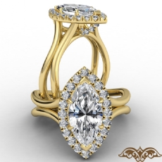 French U Cut Pave Crown halo diamond Ring 14k Gold Yellow