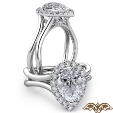 French U Cut Pave Crown halo diamond Ring 18k Gold White