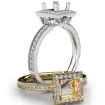 Halo Pave Set Diamond Engagement 14k White Gold Princess Semi Mount Ring 0.5Ct - javda.com 