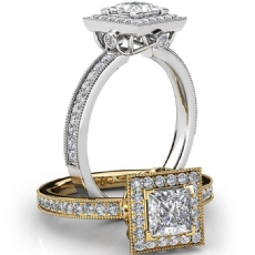 Milgrain Halo Micro Pave Set diamond Ring 14k Gold White