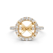 French Pave Round Halo Semi Mount Diamond Engagement Ring 14k Yellow Gold 0.59Ct - javda.com 