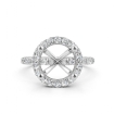 French Pave Round Halo Semi Mount Diamond Engagement Ring 14k White Gold 0.59Ct - javda.com 