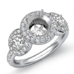 Round Diamond Engagement Ring 3 Stone Pave Semi Mount Platinum 950 Setting 0.95Ct - javda.com 