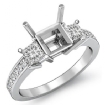 3 Stone Diamond Engagement Ring Princess Cut Semi Mount Setting 14k White Gold 0.8Ct - javda.com 