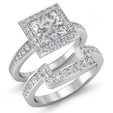 Pave Set Halo Bridal Set diamond Ring Platinum 950