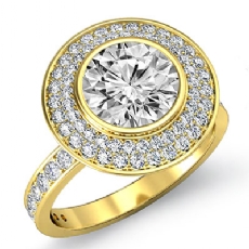 Double Halo Pave Bezel Set diamond  14k Gold Yellow