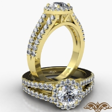 Split Shank Halo French Pave diamond Ring 18k Gold Yellow