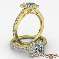 Halo Basket Set French V Pave diamond Ring 14k Gold Yellow