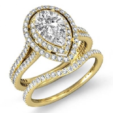 Gala Halo Pave Bridal Set diamond  14k Gold Yellow