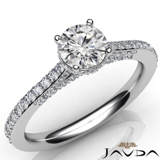 Diamond Engagement Pave Setting 14K White Gold Round Cut Semi Mount Ring 0.65Ct