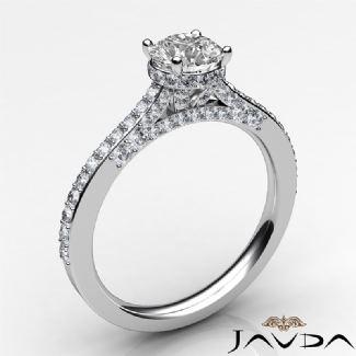 Diamond Engagement Pave Setting 14K White Gold Round Cut Semi Mount Ring 0.65Ct