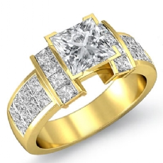 Classic Side-Stone Invisible diamond Ring 14k Gold Yellow