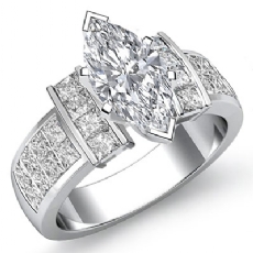 Classic Side-Stone Invisible diamond Ring 18k Gold White
