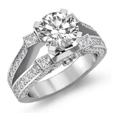 Split Shank Pave Side Stone diamond Ring 14k Gold White