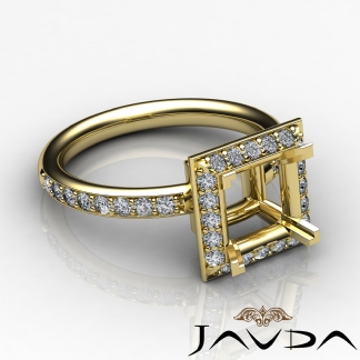 0.55Ct Diamond Engagement Ring Princess Semi Mount Halo Setting 18k Gold Yellow