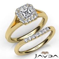 Split Shank Halo Pave Bridal Set diamond Ring 18k Gold Yellow