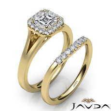 Split Shank Halo Pave Bridal Set diamond Ring 18k Gold Yellow