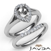 Pear Diamond U Prong Engagement Semi Mount Ring Bridal Set 14k White Gold 0.45Ct - javda.com 