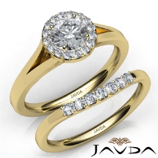 Classic Bridal Set Halo Pave diamond Ring 14k Gold Yellow