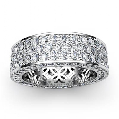 3 Row Women's Anniversary Band 14k White Gold Pave Eternity Ring ...