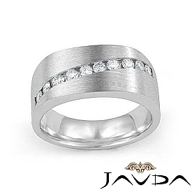 Channel Set Diamond Men's Half Square Wedding Band in 18k White Gold (0 ...