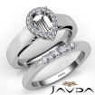 U Prong Diamond Engagement Semi Mount Ring Pear Bridal Set 18k White Gold 0.43Ct - javda.com 