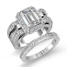 Halo Pave Vintage Bridal Set diamond Ring 18k Gold White