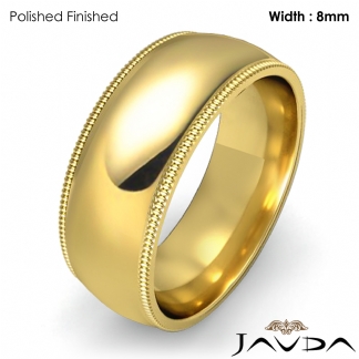 Plain Men Wedding Band Dome Milgrain Solid Ring 8mm 18k Gold Yellow 12.2g 9-9.75 Sz