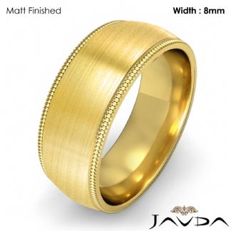 Plain Men Wedding Band Dome Milgrain Solid Ring 8mm 18k Gold Yellow 12.2g 9-9.75 Sz