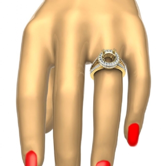 Round Diamond Engagement Ring Pave Setting 18k Gold Yellow Wedding Band 1.35Ct