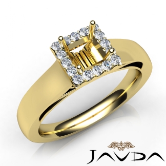 Princess Diamond Engagement Halo Pave Setting Semi Mount Ring 18k Gold Yellow 0.2Ct