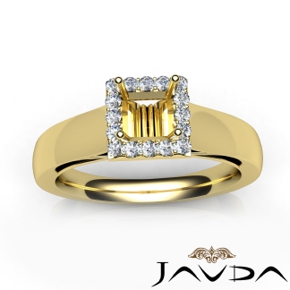 Princess Diamond Engagement Halo Pave Setting Semi Mount Ring 18k Gold Yellow 0.2Ct