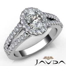 Split Shank French Pave Halo diamond Ring 18k Gold White
